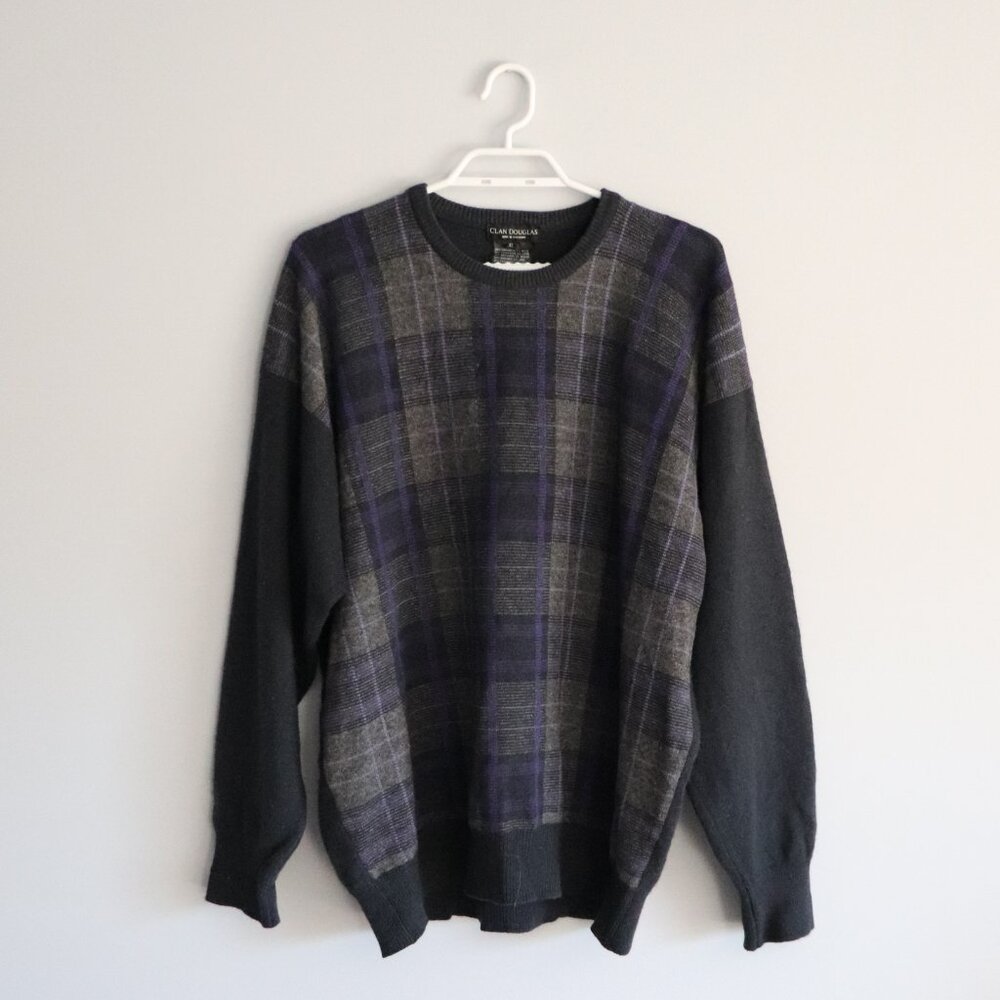 Clan Douglas Cashmere+Wool XL Scotland Plaid Tartan Knit Pullover Crew Sweater